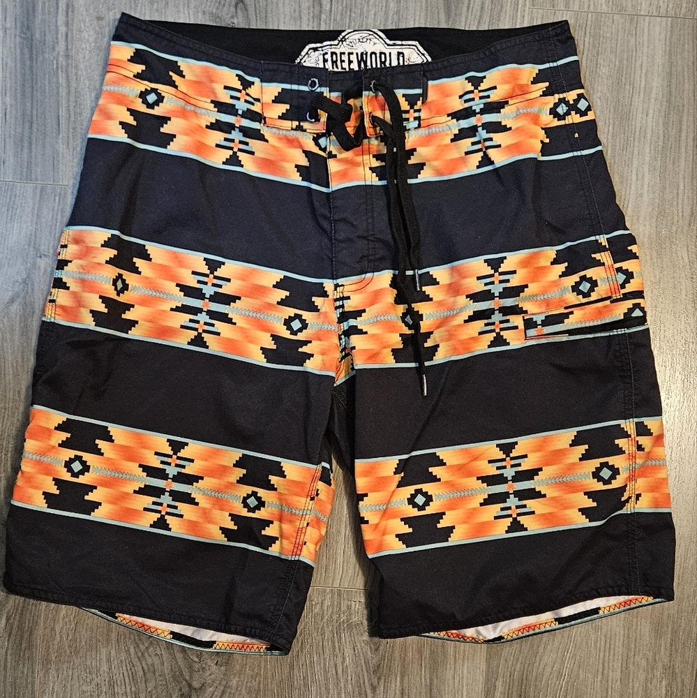 Freeworld Men's Tribal Pattern Swim Shorts